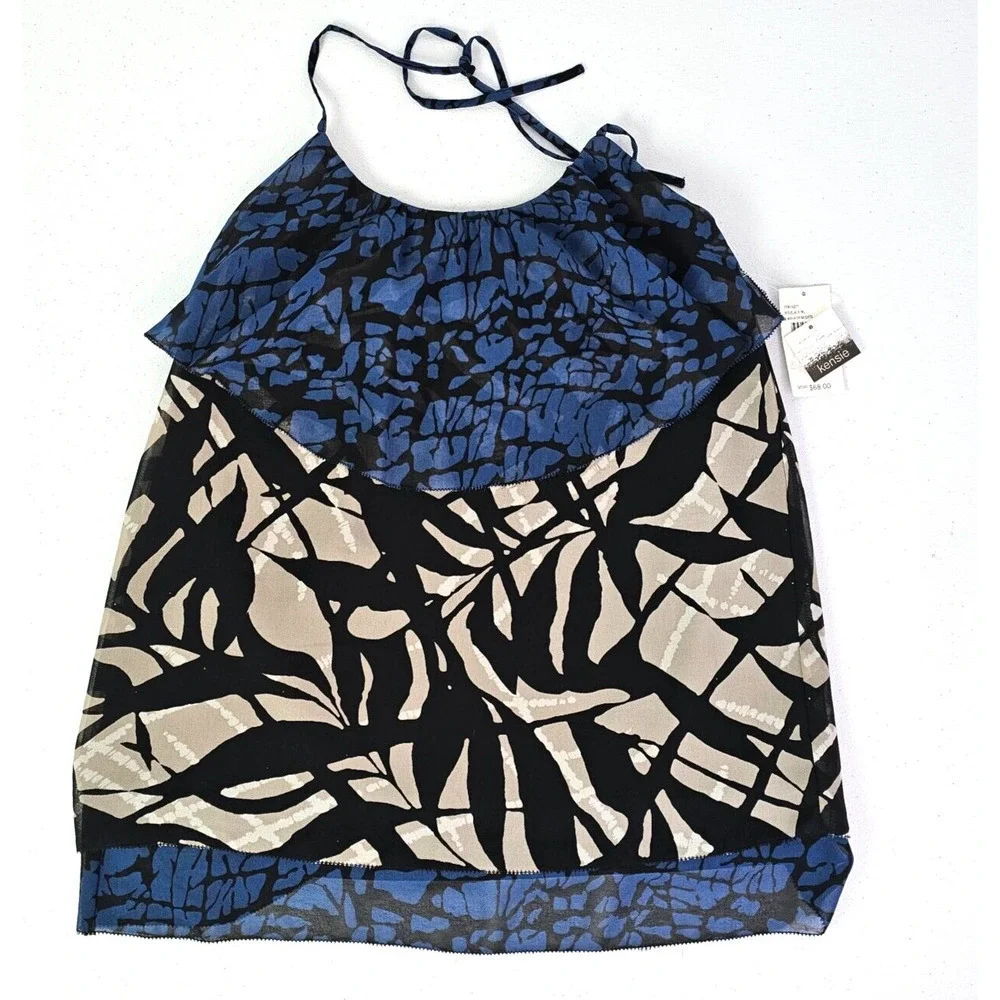 Kensie Women's XS Blue Multicolor Halterneck Sleeveless Backless Blouse NWT - Picture 7 of 15